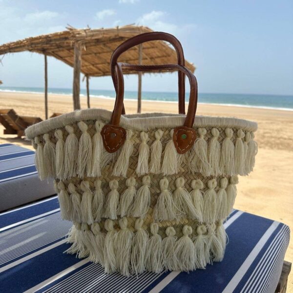 13a5f392e1b2407bff1170ee08ad62b6413fa6b87d4994db6dc17e8ea9bda42f-1.jpeg Pompom and Fringe Basket – Handmade Bohemian Chic Decor & Storage