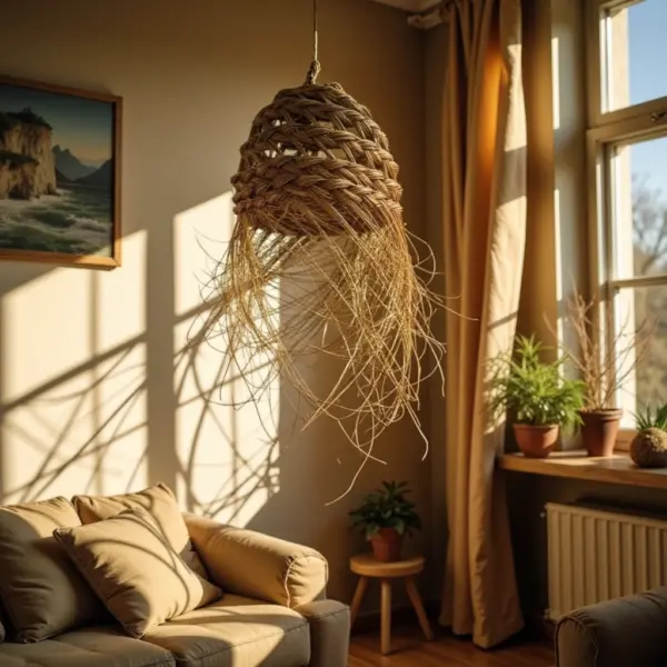 2237b4ef-77b7-4ed5-b172-c116a9181292.webp Bohemian Straw Pendant Light – Handwoven Moroccan Lamp Shade (20 × 20 cm)