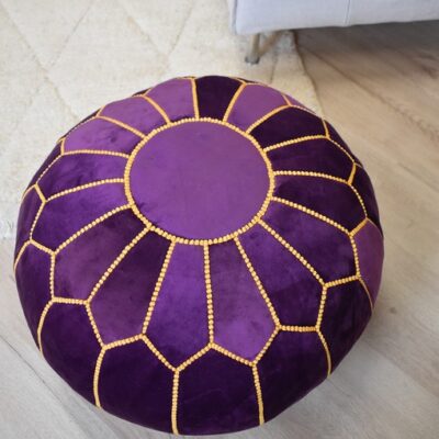 273.jpg Velvet Pouffe – Blue and White | 55x35 cm Handcrafted Round Ottoman