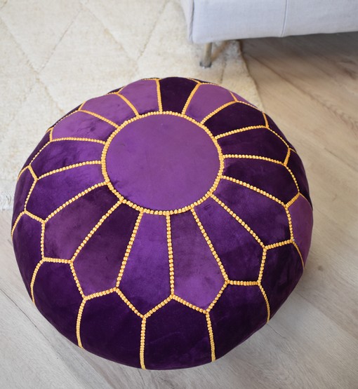 273.jpg Velvet Pouffe – Blue and White | 55x35 cm Handcrafted Round Ottoman