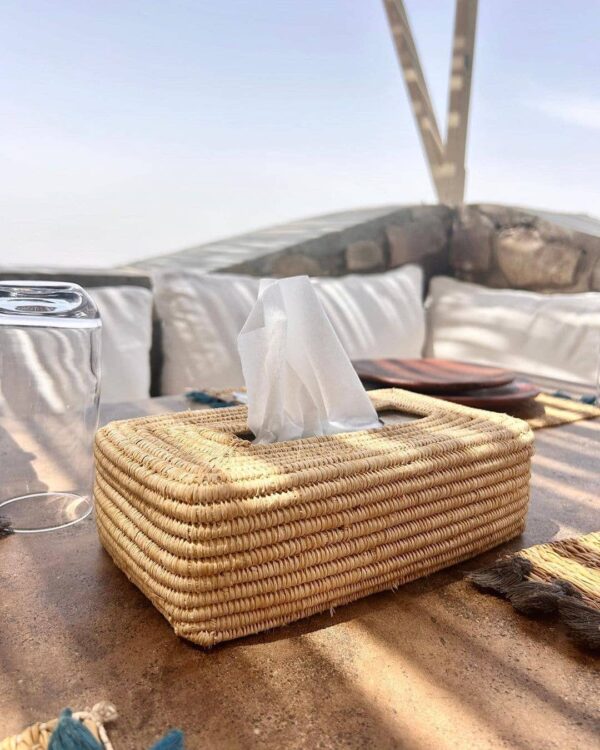 27e02f234920e853d89125807c03a587a04397e8eecf687e181c9d6425b39347-1.jpeg Handwoven Raffia Tissue Box Cover – Boho Natural Home Decor