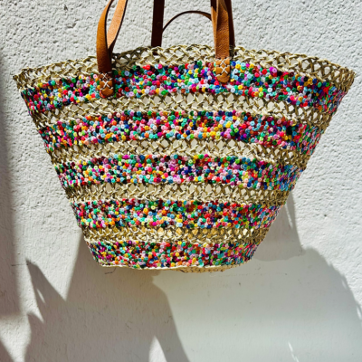42a041dfc8334f7b28dfc7fc70bf1d0920816a173436cc6880e662b0aa2831d9-1.webp Sequin Basket – Handwoven Doum Palm Fiber Tote with Leather Handles & Drawstring Closure