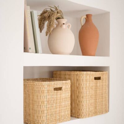 8355302875a16b81daefac401e3410f9acf1ed2a121eb46cd66f1b3d12daab0b-1.jpeg Handwoven Jonc Storage Basket – 2 Sizes | Moroccan Home Organizer