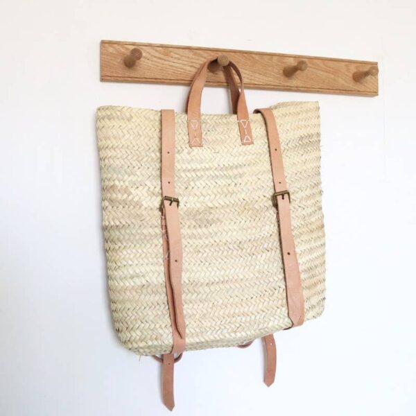 8d4cc52c1794610682a747ab7af2810ee187eecc210e82d309dc109513f965d3-1.jpeg Handwoven Moroccan Straw Backpack – 2 Sizes, Adjustable Leather Straps