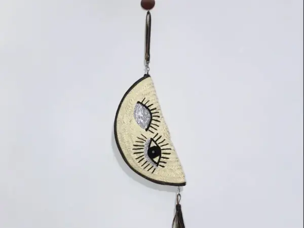 Eyes Clutch – Handwoven Palm Leaf Bag with Embroidered Eyes Design
