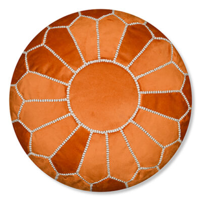 Copie-de-sabra-105.jpg Velvet Pouffe – Orange and White | 55x35 cm Handcrafted Round Ottoman