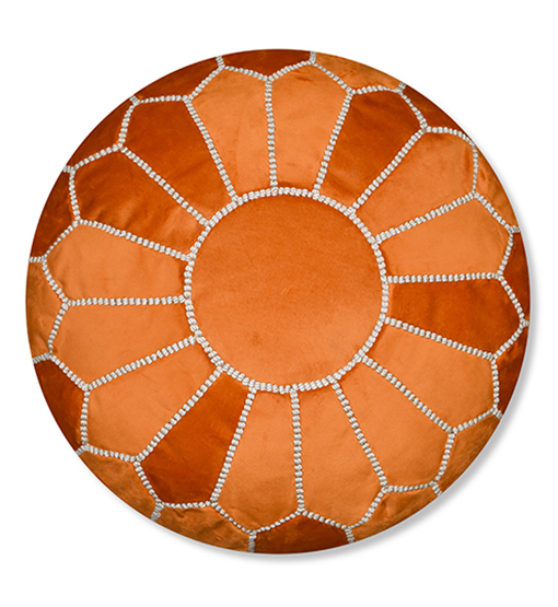 Copie-de-sabra-105.jpg Velvet Pouffe – Orange and White | 55x35 cm Handcrafted Round Ottoman