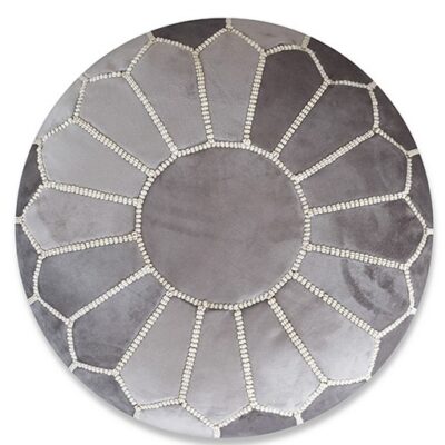 DSC_0518-.jpg Velvet Pouffe – Grey and White | 55x35 cm Handcrafted Round Ottoman
