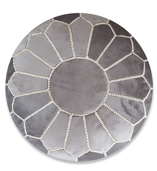 DSC_0518-.jpg Velvet Pouffe – Grey and White | 55x35 cm Handcrafted Round Ottoman