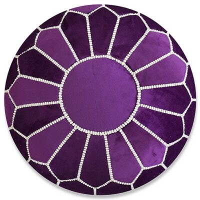DSC_0523-.jpg Velvet Pouffe – Blue and White | 55x35 cm Handcrafted Round Ottoman