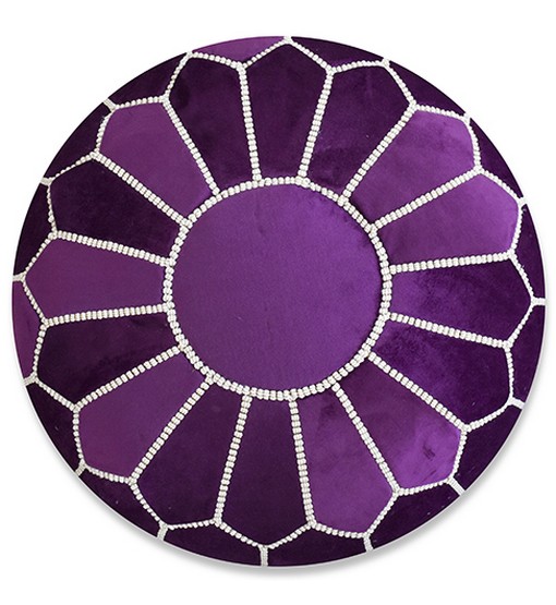 DSC_0523-.jpg Velvet Pouffe – Blue and White | 55x35 cm Handcrafted Round Ottoman