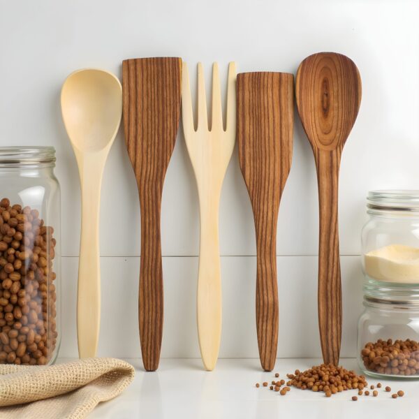 Decorative-Wooden-Spoon-And-Fork-Set-2.jpg Handmade Decorative Wooden Spoon and Fork Set – 6-Piece Boho Chic Lemon Wood (12″)
