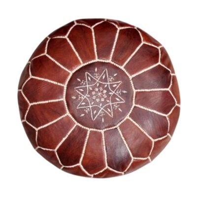 Set of 4 Moroccan Leather Poufs – Handcrafted Ottomans in Blue, Brown, Green