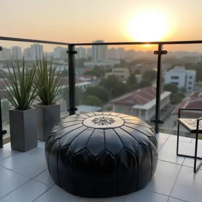 Handcrafted-Moroccan-Leather-Pouf-Black-in-Black-10.webp Black Moroccan Leather Pouf – Handcrafted Round Ottoman with Tone-on-Tone Stitching (21″ × 12″)