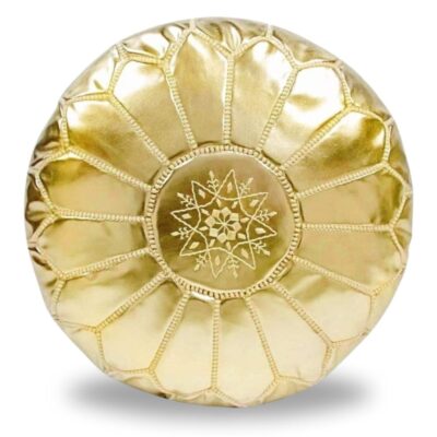 Handcrafted-Moroccan-Leather-Pouf-Gold-1.jpg Gold Moroccan Leather Pouf – Handcrafted Round Ottoman with Matching Embroidery (21″ × 12″)