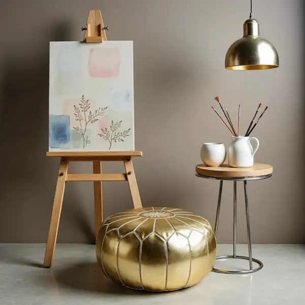 Handcrafted-Moroccan-Leather-Pouf-Gold-4.webp Gold Moroccan Leather Pouf – Handcrafted Round Ottoman with Matching Embroidery (21″ × 12″)