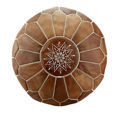 Set of 4 Moroccan Leather Poufs – Handcrafted Ottomans in Blue, Brown, Green