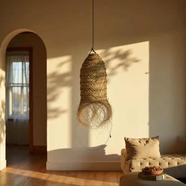 Handmade-Moroccan-Long-Straw-Lamp-Shades-10.webp Cylindrical Palm Leaf Pendant Light – Handwoven Moroccan Lampshade (30 × 45 cm)