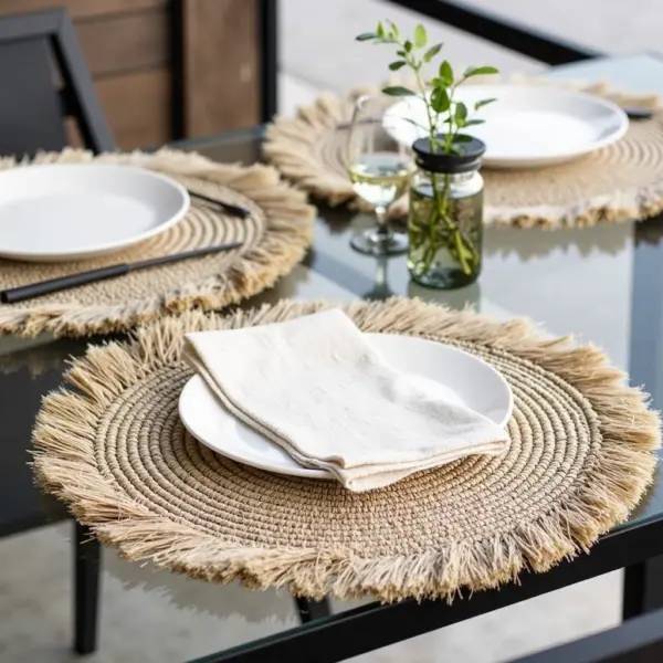 Handmade-Raffia-Round-Tassel-Placemats-with-Fringes-9.webp Handmade Raffia Round Tassel Placemats with Fringes – Boho Moroccan Straw Table Mats (15″ Diameter)