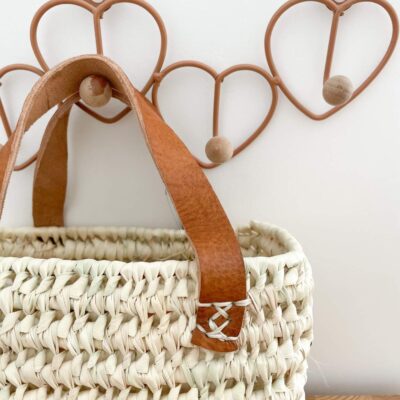 IMG_7078-1-1.jpeg Small Handwoven Palm Leaf Basket with Leather Handles | 19x15x10 cm | Rectangular Storage Basket