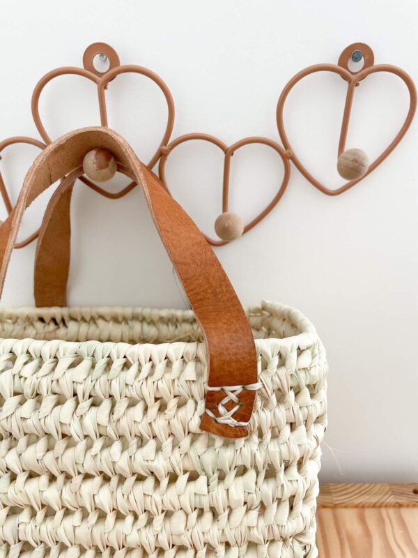 IMG_7078-1-1.jpeg Small Handwoven Palm Leaf Basket with Leather Handles | 19x15x10 cm | Rectangular Storage Basket