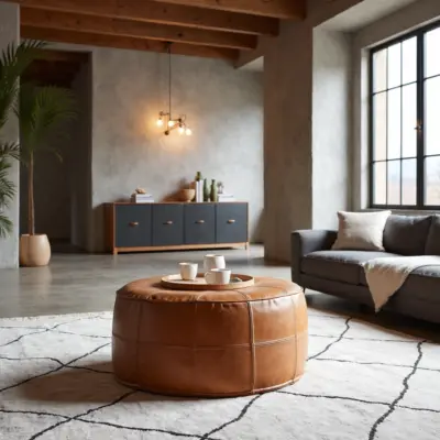 Large-Handcrafted-Genuine-Leather-Moroccan-Pouf-in-Light-Brown-3.webp Large Moroccan Leather Pouf – Handmade Ottoman & Coffee Table (Custom Sizes 14″–60″)