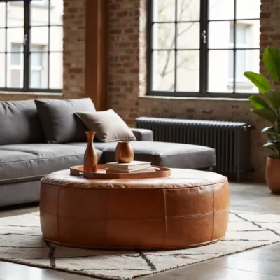 Large-Handcrafted-Genuine-Leather-Moroccan-Pouf-in-Light-Brown-4.webp Large Moroccan Leather Pouf – Handmade Ottoman & Coffee Table (Custom Sizes 14″–60″)