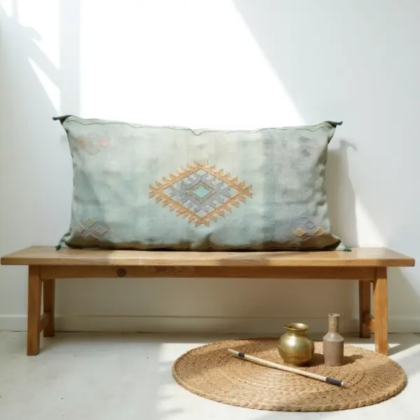 Large-Moroccan-Silk-Cactus-Pillow-Cover-36x16-Inches-with-Embroidered-Details-4.webp Light Green – Large Handwoven Moroccan Cactus Silk Pillow Cover with Diamond Motif (36″ × 16″)
