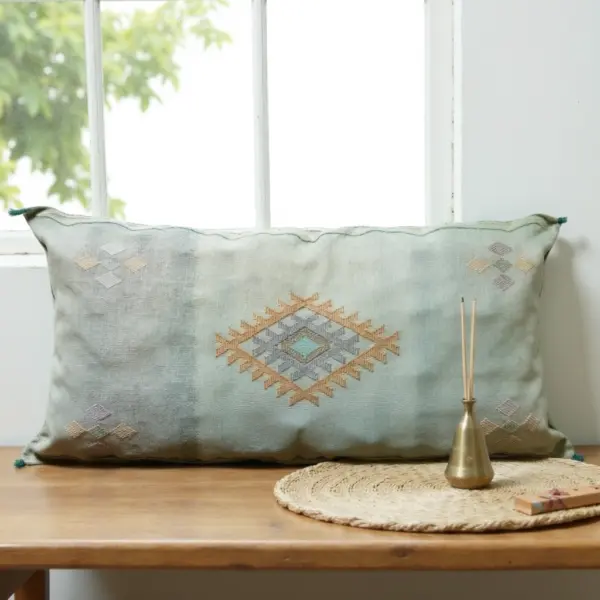 Large-Moroccan-Silk-Cactus-Pillow-Cover-36x16-Inches-with-Embroidered-Details-5.webp Light Green – Large Handwoven Moroccan Cactus Silk Pillow Cover with Diamond Motif (36″ × 16″)