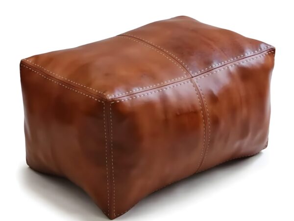 Moroccan-Rectangle-Pouf-in-Tan-Leather-2.jpg Handcrafted Moroccan Square Leather Pouf – Natural Brown or Tan Ottoman (Custom Sizes)