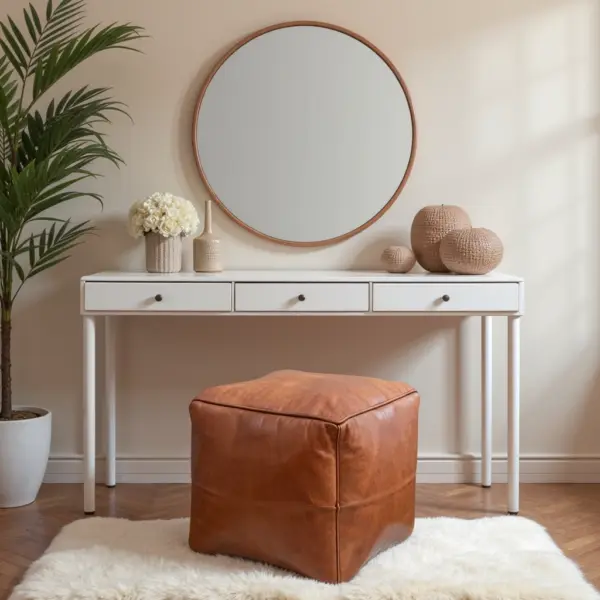 Moroccan-Square-Leather-Pouf-Natural-Brown-5.webp Moroccan Square Leather Pouf – Handcrafted Light Brown Ottoman (16″ × 16″ × 16″)