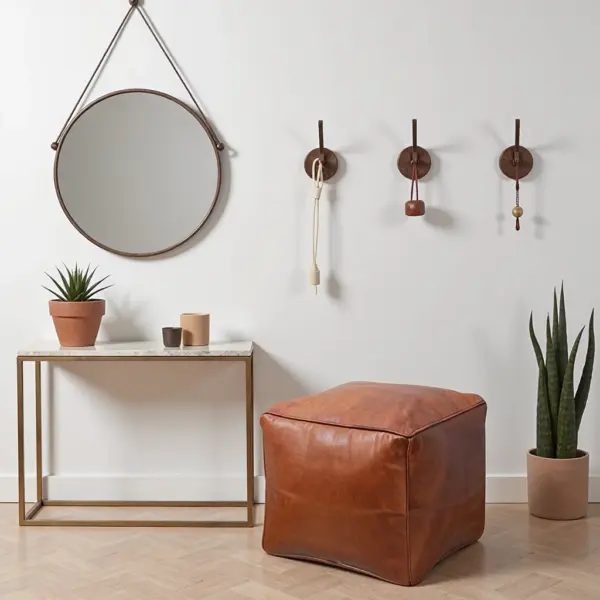 Moroccan-Square-Leather-Pouf-Natural-Brown-7.webp Moroccan Square Leather Pouf – Handcrafted Light Brown Ottoman (16″ × 16″ × 16″)