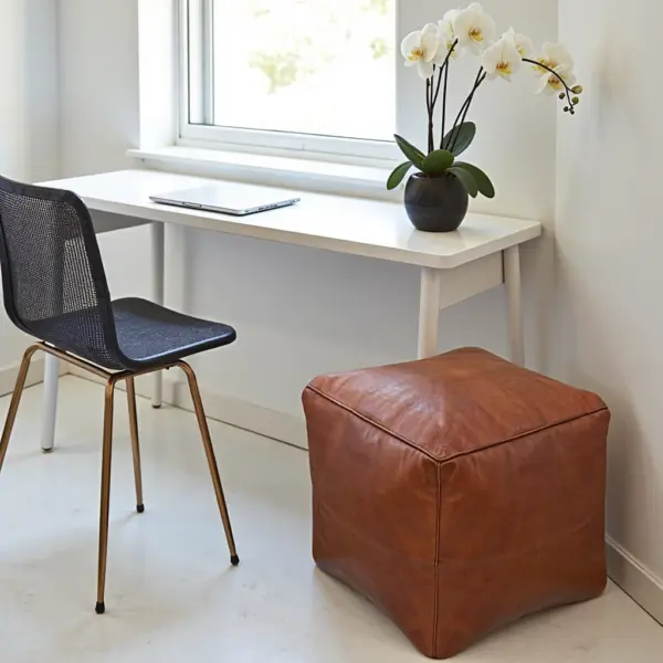 Moroccan-Square-Leather-Pouf-Natural-Brown-8.webp Moroccan Square Leather Pouf – Handcrafted Light Brown Ottoman (16″ × 16″ × 16″)