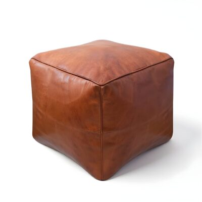 Moroccan-Square-Leather-Pouf-Natural-Brown-9.jpg Moroccan Square Leather Pouf – Handcrafted Light Brown Ottoman (16″ × 16″ × 16″)