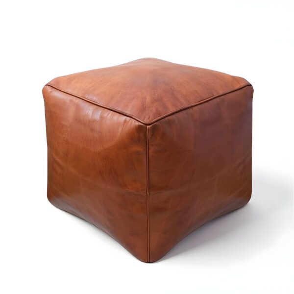 Moroccan-Square-Leather-Pouf-Natural-Brown-9.jpg Moroccan Square Leather Pouf – Handcrafted Light Brown Ottoman (16″ × 16″ × 16″)