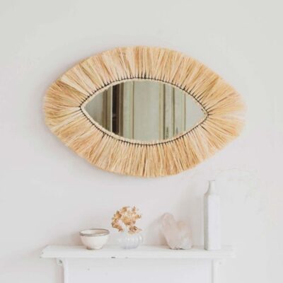 Moroccan-Straw-Eye-Mirror.jpeg Moroccan Straw Eye Mirror – Handwoven Raffia Wall Decor | Boho Wall Accent
