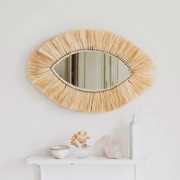 Moroccan-Straw-Eye-Mirror.jpeg Moroccan Straw Eye Mirror – Handwoven Raffia Wall Decor | Boho Wall Accent