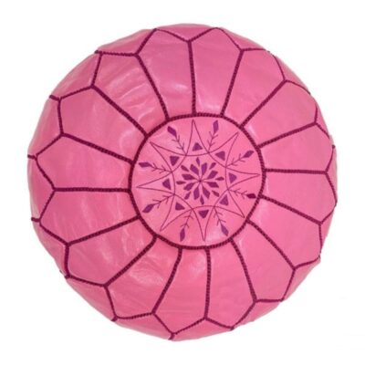 Pink-Round-Handcrafted-Moroccan-Pouf-in-Genuine-Leather-2.jpg Handcrafted Moroccan Pink Leather Pouf – Round Ottoman (20″ × 12″)