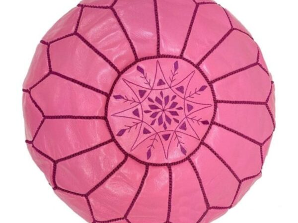 Pink-Round-Handcrafted-Moroccan-Pouf-in-Genuine-Leather-2.jpg Handcrafted Moroccan Pink Leather Pouf – Round Ottoman (20″ × 12″)