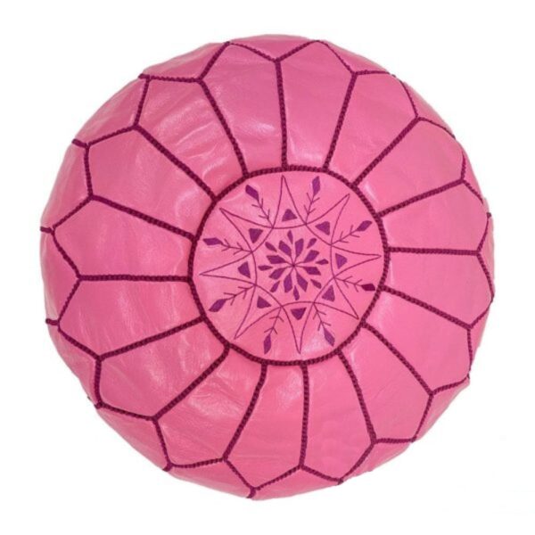 Pink-Round-Handcrafted-Moroccan-Pouf-in-Genuine-Leather-2.jpg Handcrafted Moroccan Pink Leather Pouf – Round Ottoman (20″ × 12″)