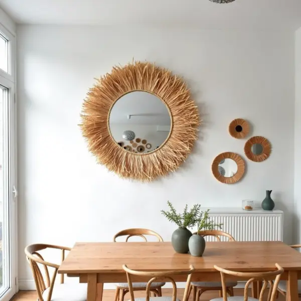 Round-Boho-Mirror-With-Handmade-Straw-Frame-1.webp Round Boho Mirror with Handmade Straw Frame – Natural Raffia Wall Decor (Small, Medium)
