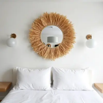 Round-Boho-Mirror-With-Handmade-Straw-Frame-4.webp Round Boho Mirror with Handmade Straw Frame – Natural Raffia Wall Decor (Small, Medium)