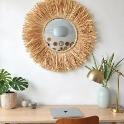 Round-Boho-Mirror-With-Handmade-Straw-Frame-5.webp Round Boho Mirror with Handmade Straw Frame – Natural Raffia Wall Decor (Small, Medium)