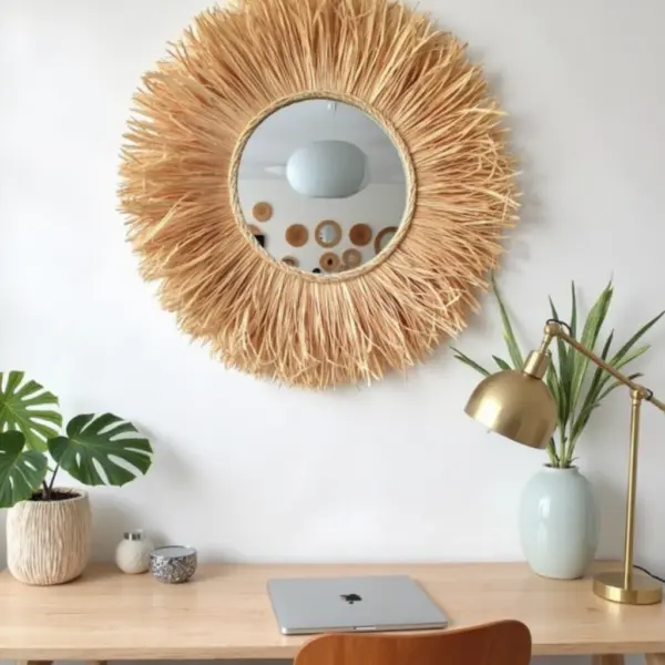 Round-Boho-Mirror-With-Handmade-Straw-Frame-5.webp Round Boho Mirror with Handmade Straw Frame – Natural Raffia Wall Decor (Small, Medium)