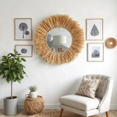 Round-Boho-Mirror-With-Handmade-Straw-Frame-7.webp Round Boho Mirror with Handmade Straw Frame – Natural Raffia Wall Decor (Small, Medium)