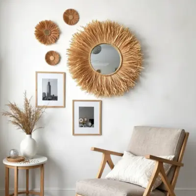 Round-Boho-Mirror-With-Handmade-Straw-Frame-8.webp Round Boho Mirror with Handmade Straw Frame – Natural Raffia Wall Decor (Small, Medium)