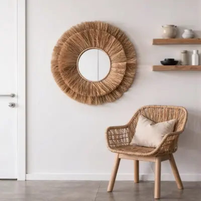 Round-Farmhouse-Mirror-With-Straw-1.webp Round Farmhouse Straw Mirror – Handwoven Raffia Wall Decor (Small, Medium)