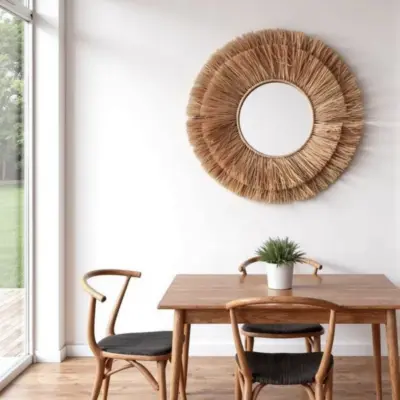 Round-Farmhouse-Mirror-With-Straw-3.webp Round Farmhouse Straw Mirror – Handwoven Raffia Wall Decor (Small, Medium)