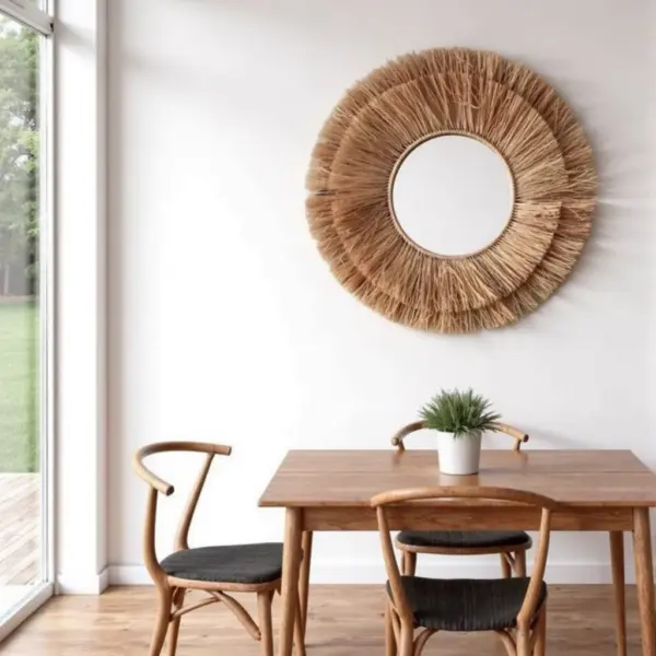 Round-Farmhouse-Mirror-With-Straw-3.webp Round Farmhouse Straw Mirror – Handwoven Raffia Wall Decor (Small, Medium)