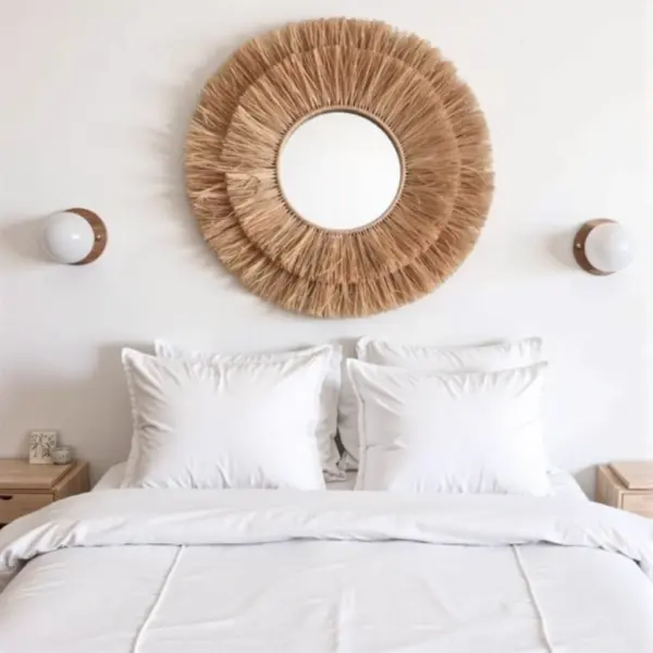 Round-Farmhouse-Mirror-With-Straw-5.webp Round Farmhouse Straw Mirror – Handwoven Raffia Wall Decor (Small, Medium)